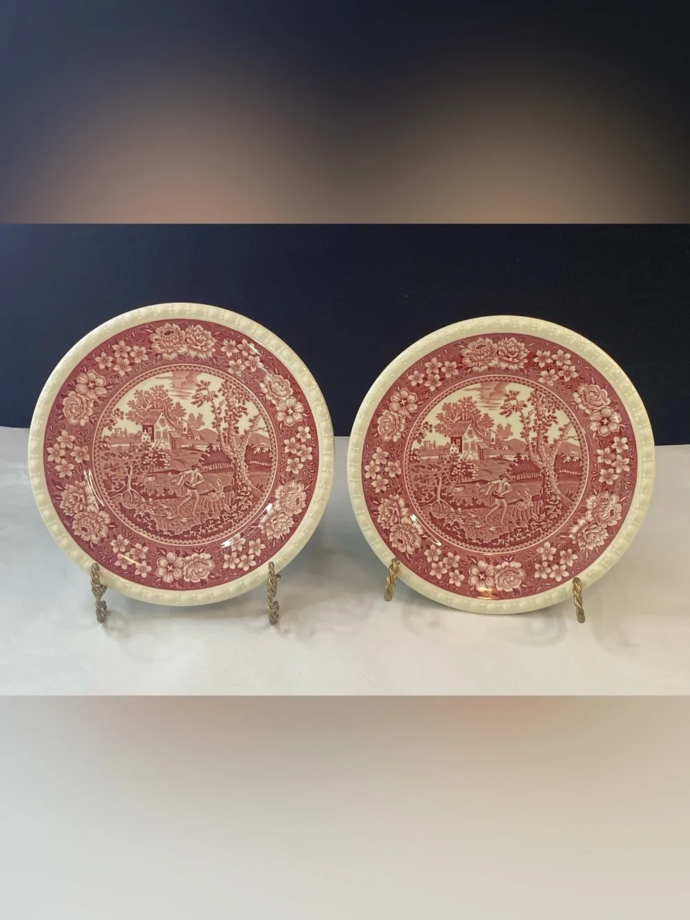 Villeroy & Boch Rusticana Salad Plate Set Red Transferware Mettlacher Germany